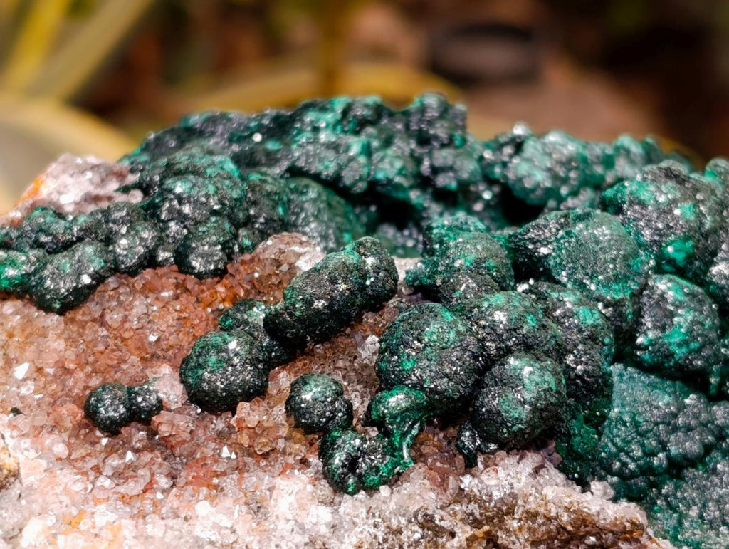 Natural Silky Ball Malachite and Drusy Quartz on Dolomite Specimen x 1 From Mindingi Mine, Kambove, Congo - Toprock Gemstones and Minerals 