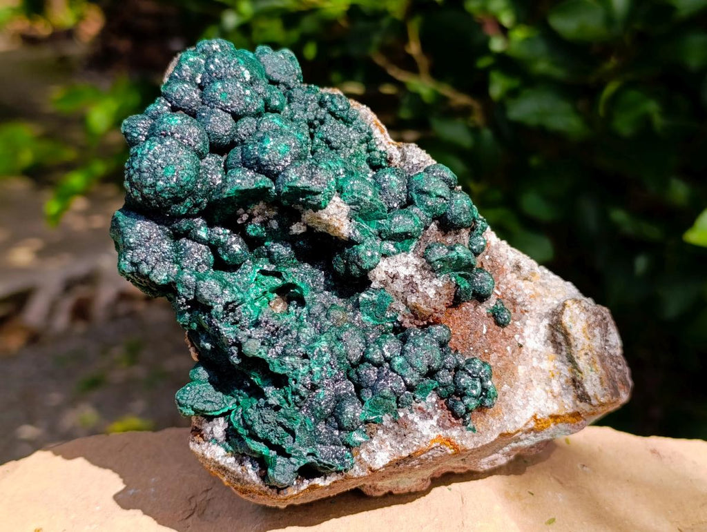 Natural Silky Ball Malachite and Drusy Quartz on Dolomite Specimen x 1 From Mindingi Mine, Kambove, Congo - Toprock Gemstones and Minerals 