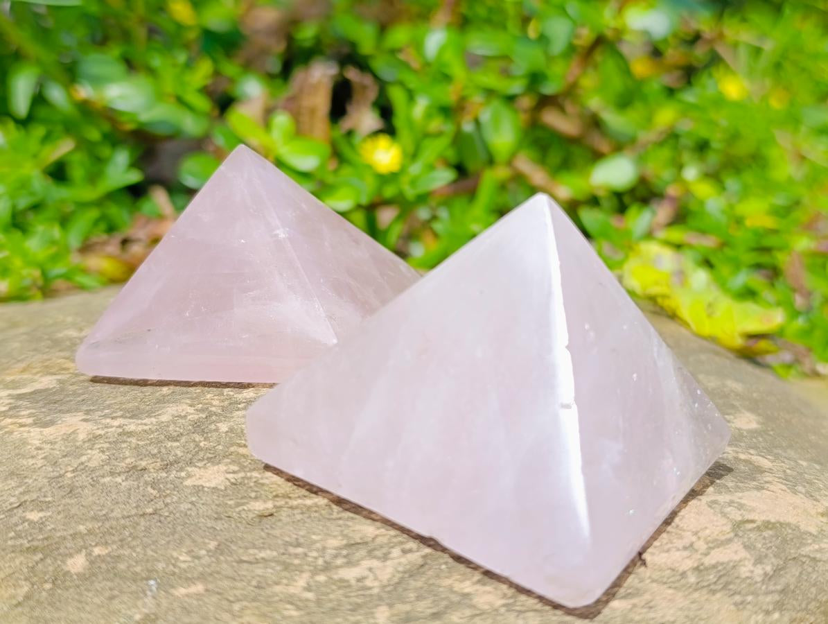 Polished Small Gemmy Rose Quartz Pyramids x 6 From Madagascar - Toprock Gemstones and Minerals 