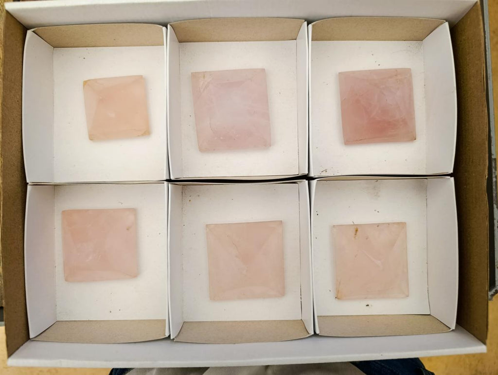Polished Small Gemmy Rose Quartz Pyramids x 6 From Madagascar - Toprock Gemstones and Minerals 