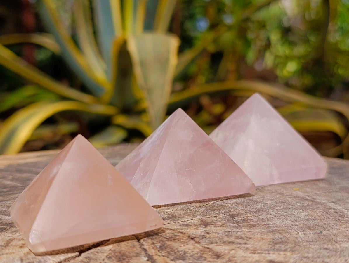 Polished Small Gemmy Rose Quartz Pyramids x 6 From Madagascar - Toprock Gemstones and Minerals 