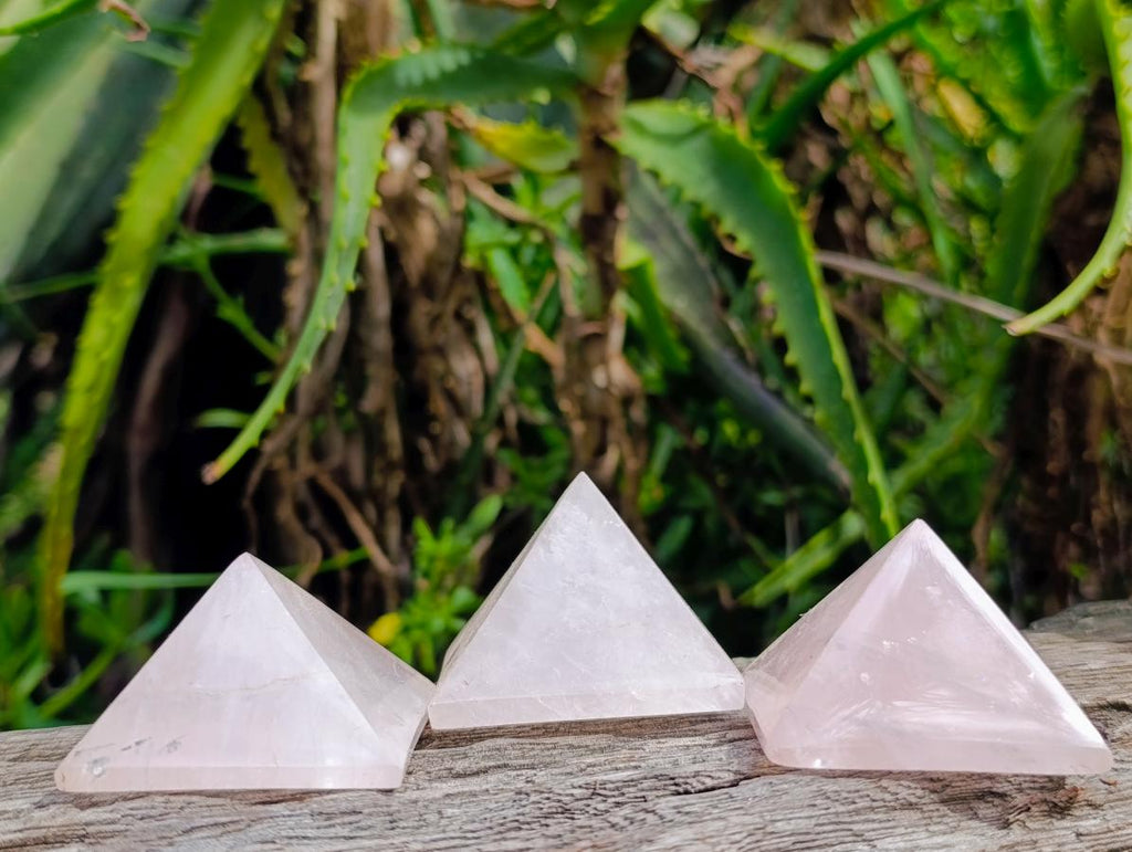 Polished Small Gemmy Rose Quartz Pyramids x 6 From Madagascar - Toprock Gemstones and Minerals 