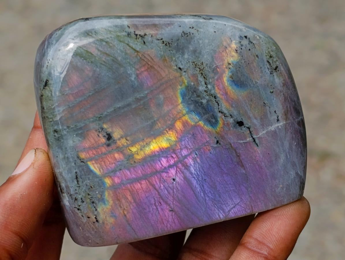 Polished Rare Purple Sunset Flash Labradorite Standing Free Forms x 6 From Madagascar - Toprock Gemstones and Minerals 