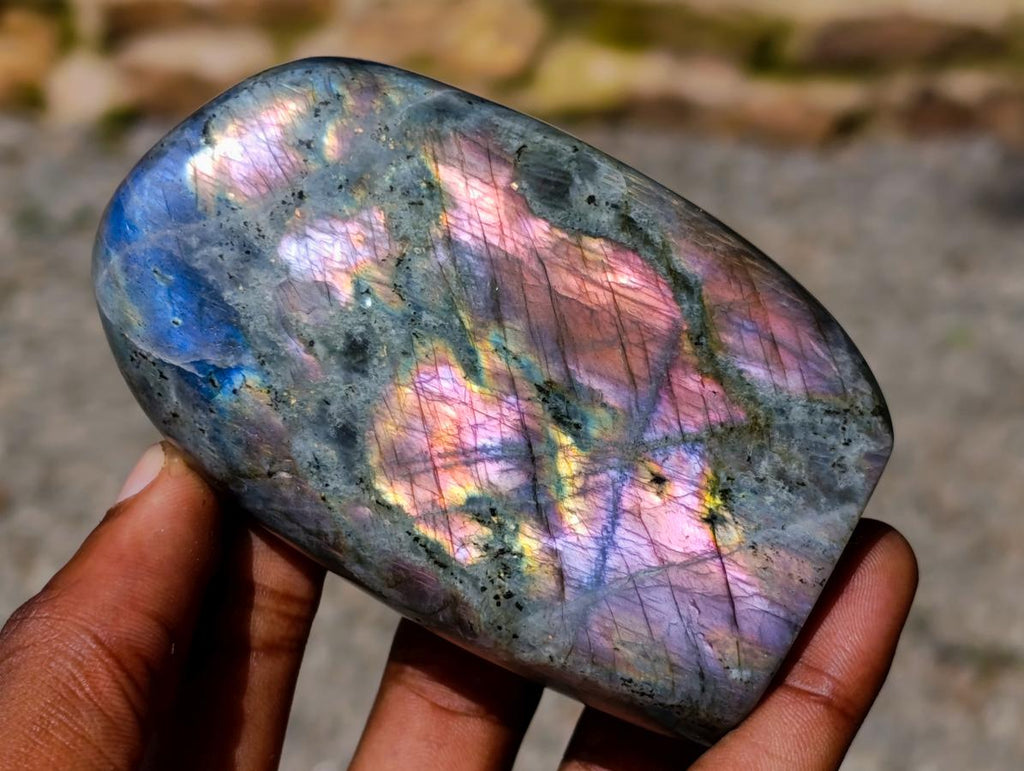 Polished Rare Purple Sunset Flash Labradorite Standing Free Forms x 6 From Madagascar - Toprock Gemstones and Minerals 