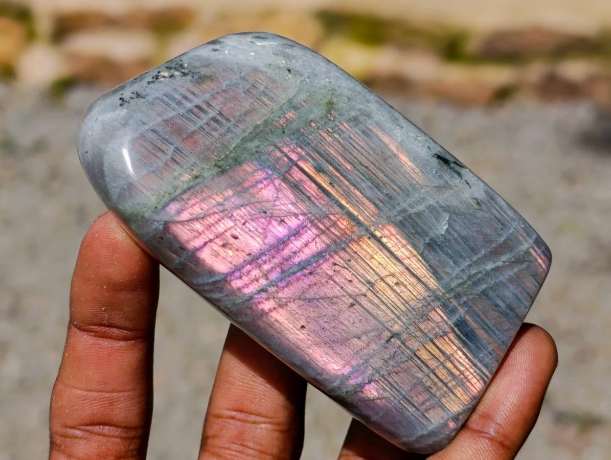 Polished Rare Purple Sunset Flash Labradorite Standing Free Forms x 6 From Madagascar - Toprock Gemstones and Minerals 