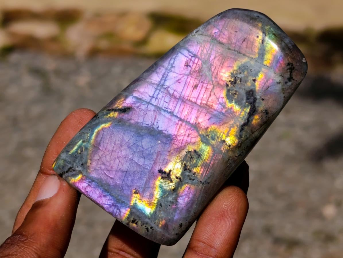 Polished Rare Purple Sunset Flash Labradorite Standing Free Forms x 6 From Madagascar - Toprock Gemstones and Minerals 