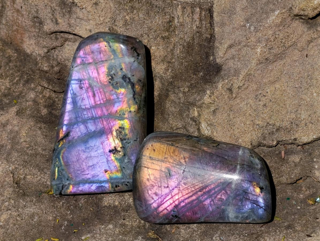 Polished Rare Purple Sunset Flash Labradorite Standing Free Forms x 6 From Madagascar - Toprock Gemstones and Minerals 