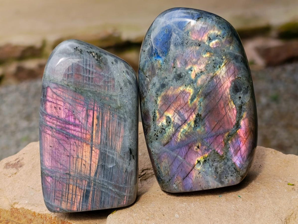 Polished Rare Purple Sunset Flash Labradorite Standing Free Forms x 6 From Madagascar - Toprock Gemstones and Minerals 