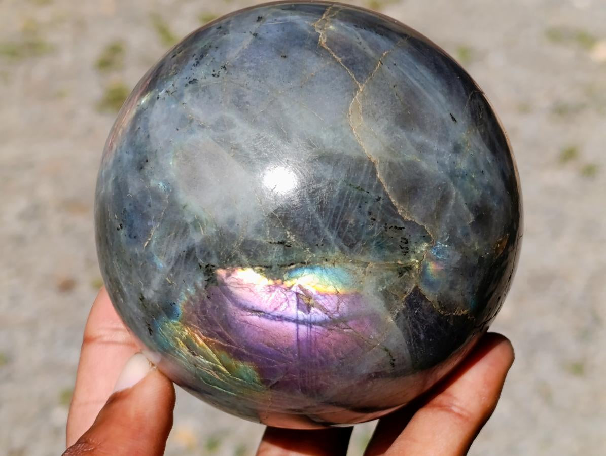 Polished Rare Purple Sunset Flash Labradorite Spheres x 2 From Madagascar - Toprock Gemstones and Minerals 