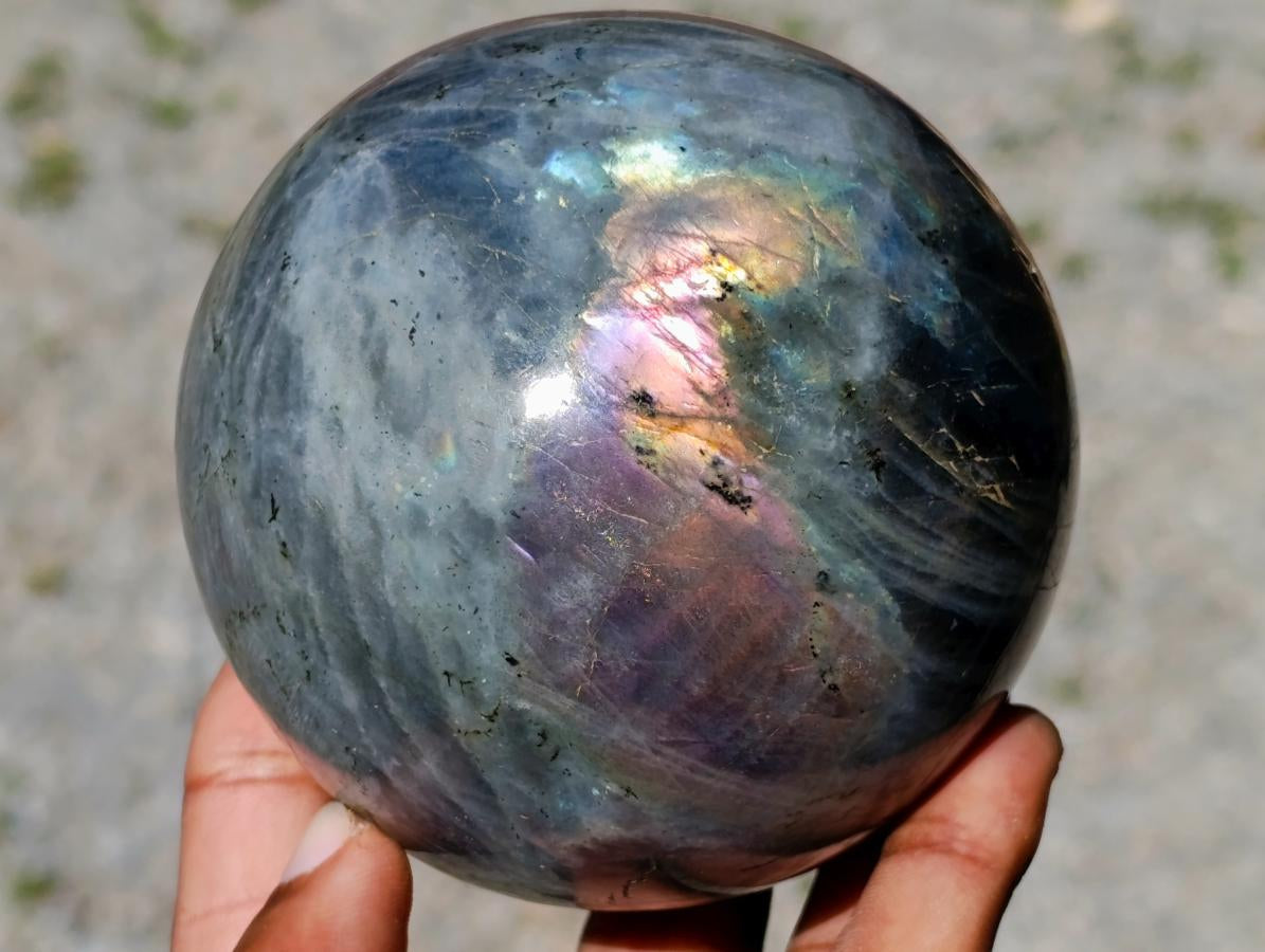 Polished Rare Purple Sunset Flash Labradorite Spheres x 2 From Madagascar - Toprock Gemstones and Minerals 