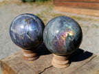 Polished Rare Purple Sunset Flash Labradorite Spheres x 2 From Madagascar - Toprock Gemstones and Minerals 