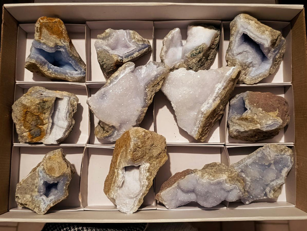 Natural Blue Lace Agate Geode Specimens x 12 From Nsanje, Malawi - Toprock Gemstones and Minerals 