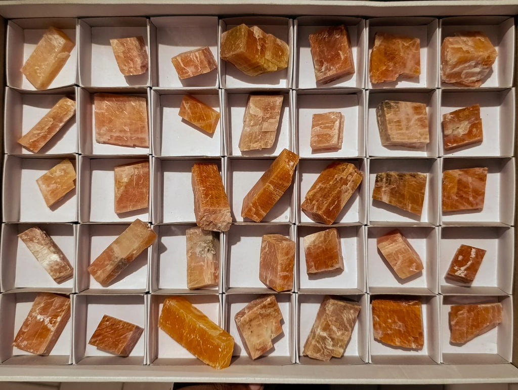 Natural Rhombohedral Sunset Orange Calcite Specimens x 35 From Spitzkop, Namibia - Toprock Gemstones and Minerals 