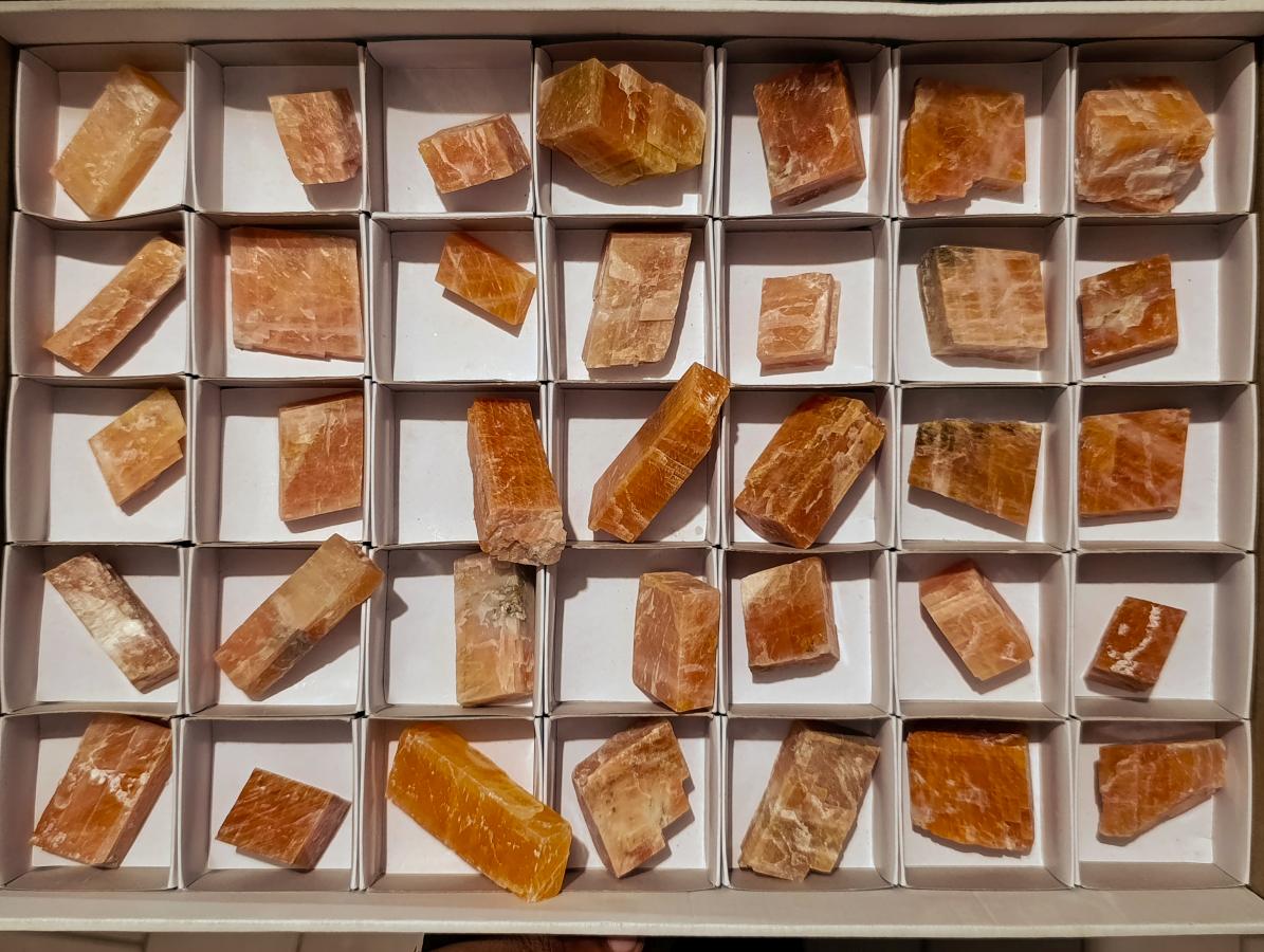 Natural Rhombohedral Sunset Orange Calcite Specimens x 35 From Spitzkop, Namibia - Toprock Gemstones and Minerals 