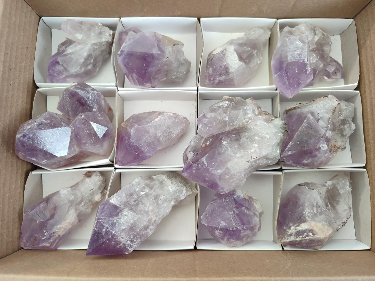 Natural Jacaranda Amethyst Single Crystals x 12 From Mumbwa, Zambia - Toprock Gemstones and Minerals 