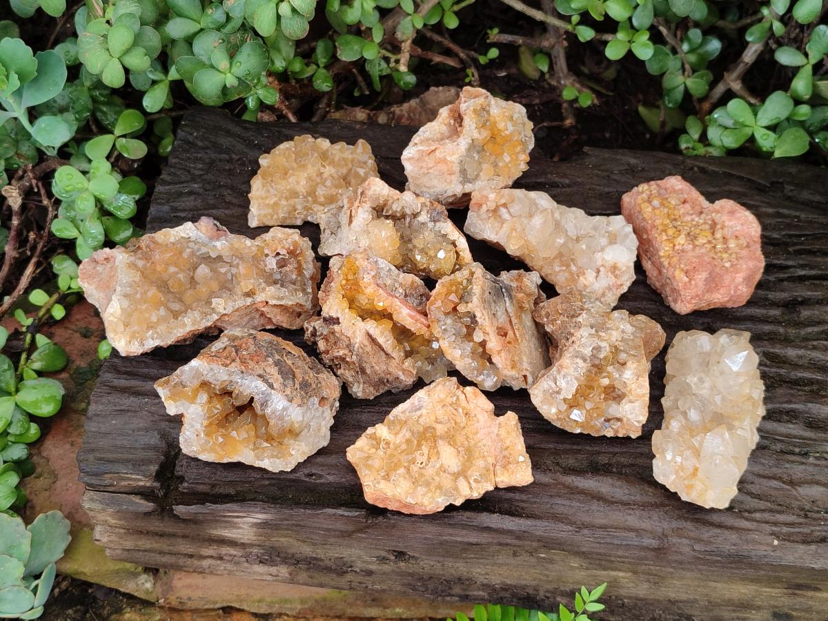 Natural Golden Limonite Quartz Crystal Clusters and Plates x 12 From Solwezi, Zambia - Toprock Gemstones and Minerals 