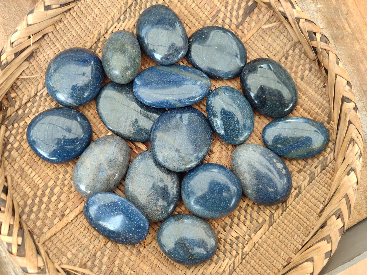 Polished Lazulite Palm Stones x 35 From Madagascar - Toprock Gemstones and Minerals 