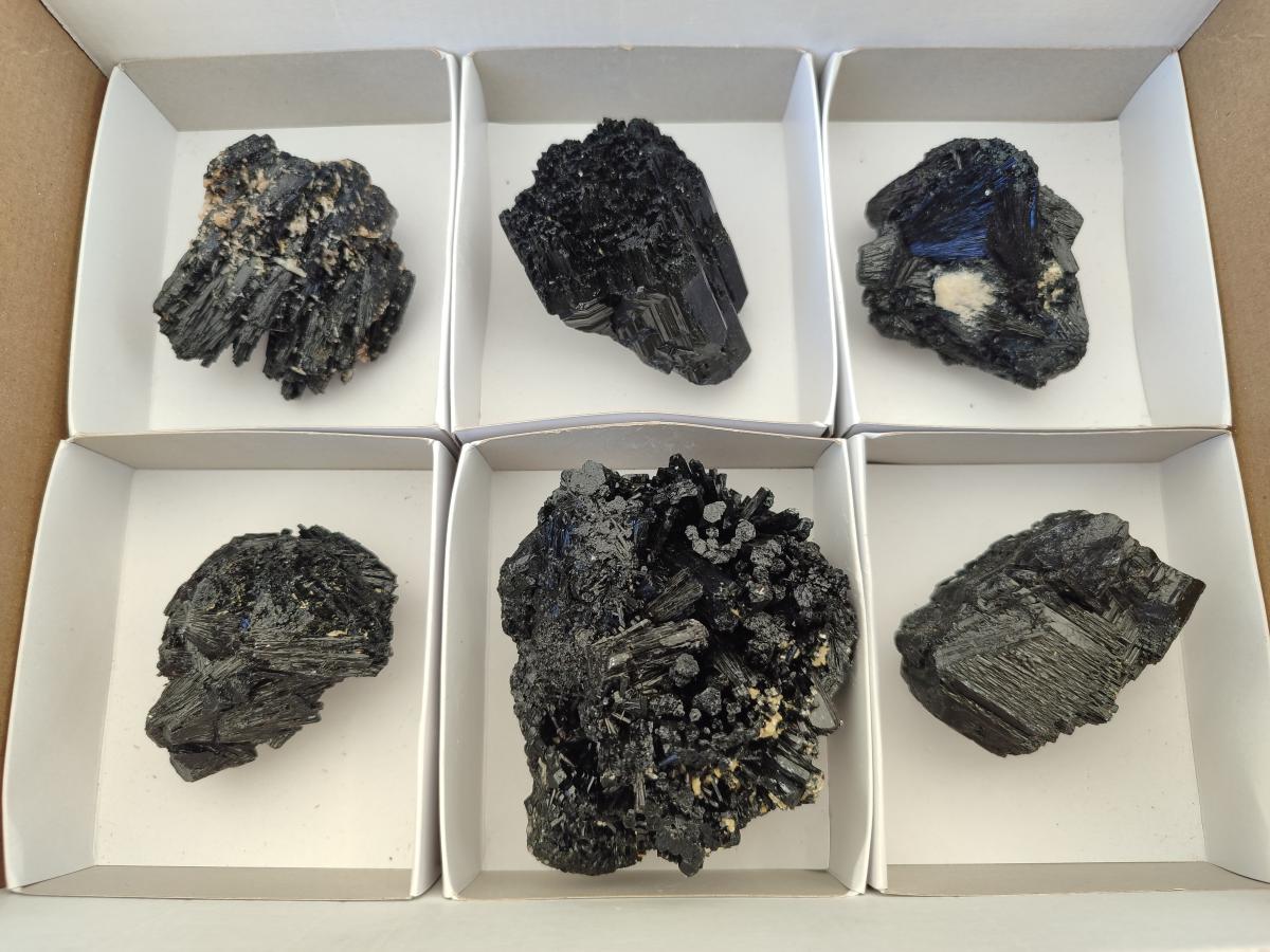 Natural Schorl Black Tourmaline Specimens x 6 From Erongo, Namibia - Toprock Gemstones and Minerals 