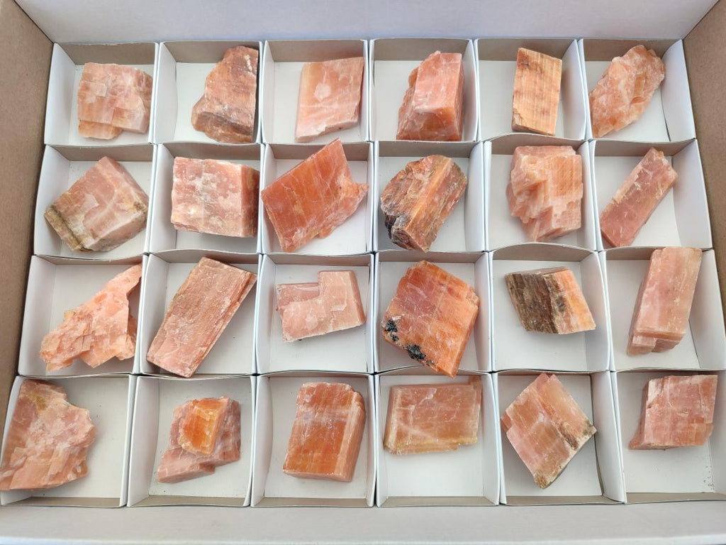 Natural Rhombohedral Sunset Orange Calcite Specimens x 24 From Spitzkop, Namibia - Toprock Gemstones and Minerals 
