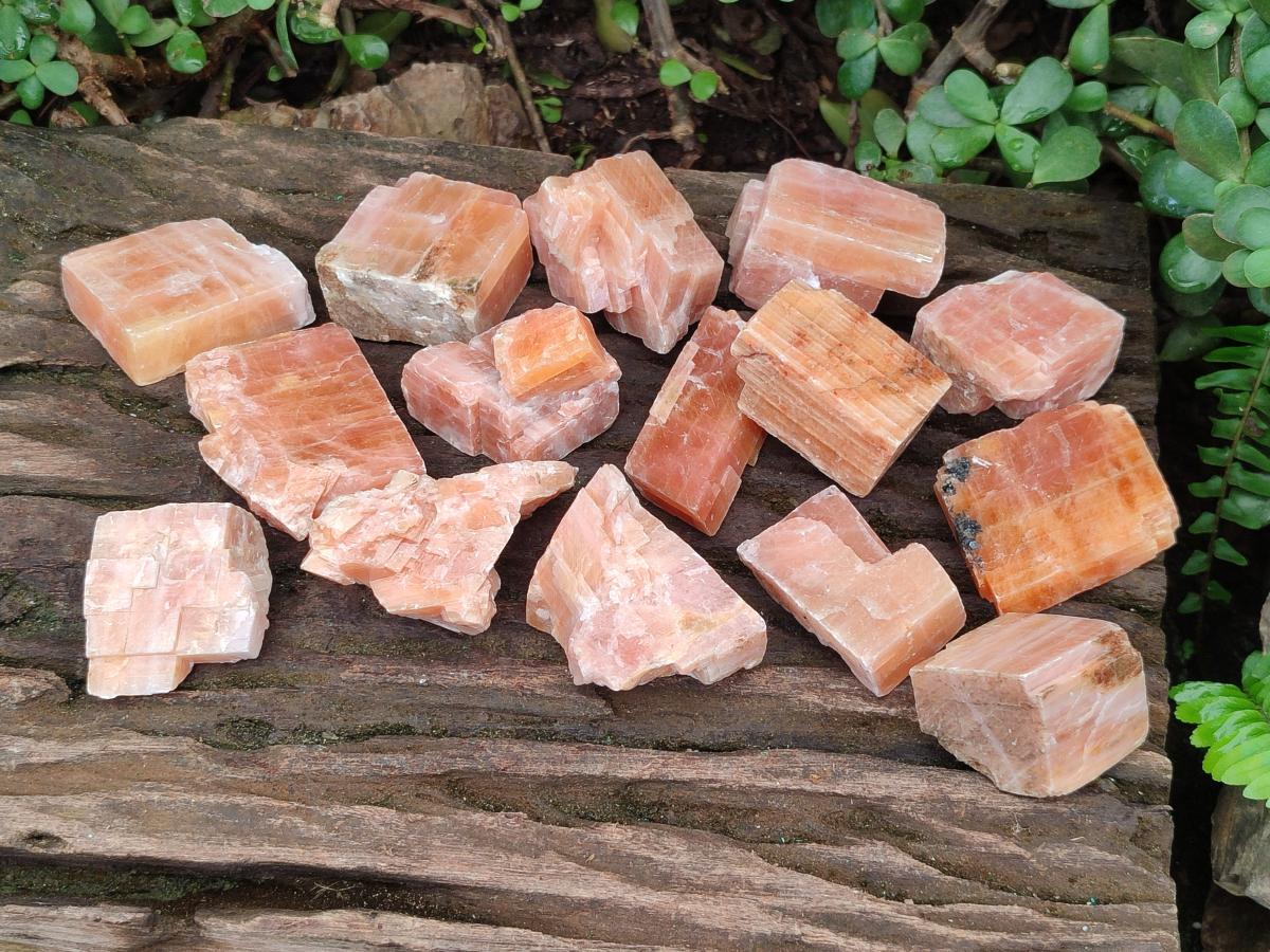 Natural Rhombohedral Sunset Orange Calcite Specimens x 24 From Spitzkop, Namibia - Toprock Gemstones and Minerals 