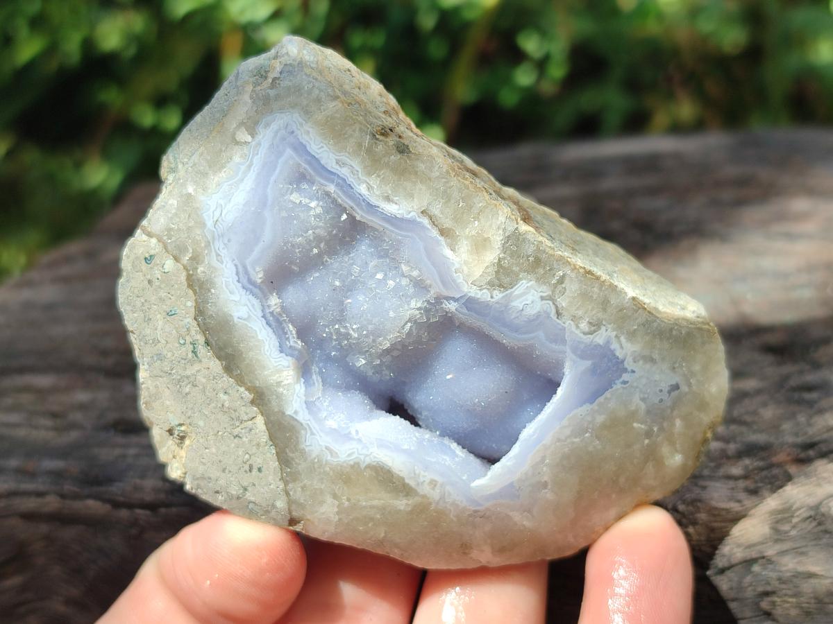 Polished On One Side Blue Lace Agate Geodes x 12 From Nsanje, Malawi - Toprock Gemstones and Minerals 