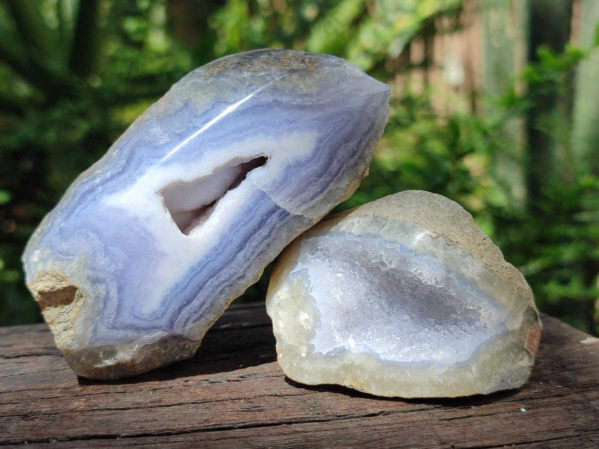 Polished On One Side Blue Lace Agate Geodes x 12 From Nsanje, Malawi - Toprock Gemstones and Minerals 