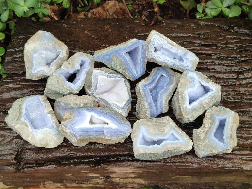 Polished On One Side Blue Lace Agate Geodes x 12 From Nsanje, Malawi - Toprock Gemstones and Minerals 
