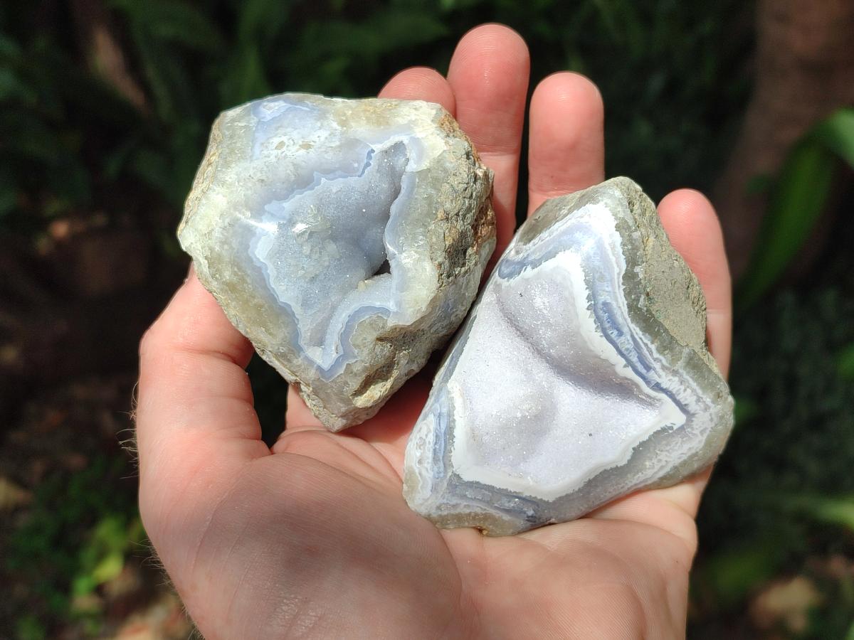 Polished On One Side Blue Lace Agate Geodes x 12 From Nsanje, Malawi - Toprock Gemstones and Minerals 