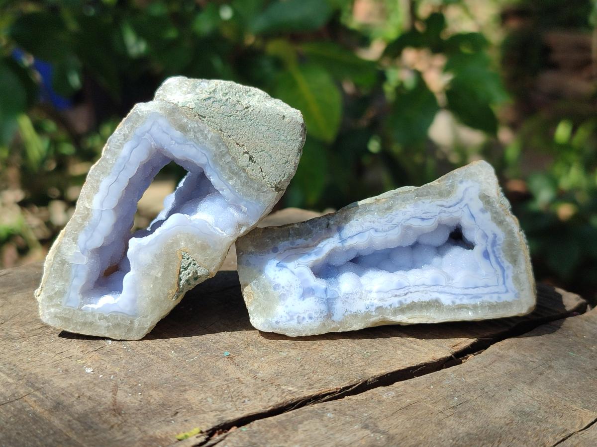 Polished On One Side Blue Lace Agate Geodes x 12 From Nsanje, Malawi - Toprock Gemstones and Minerals 