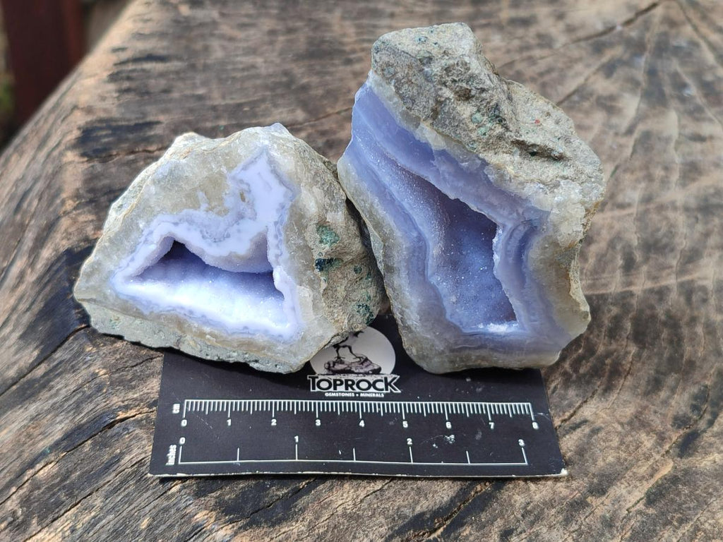 Polished On One Side Blue Lace Agate Geodes x 12 From Nsanje, Malawi - Toprock Gemstones and Minerals 