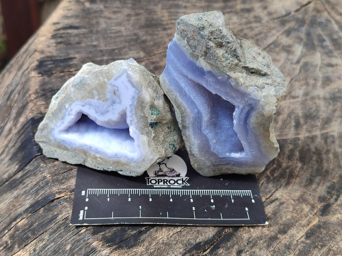 Polished On One Side Blue Lace Agate Geodes x 12 From Nsanje, Malawi - Toprock Gemstones and Minerals 