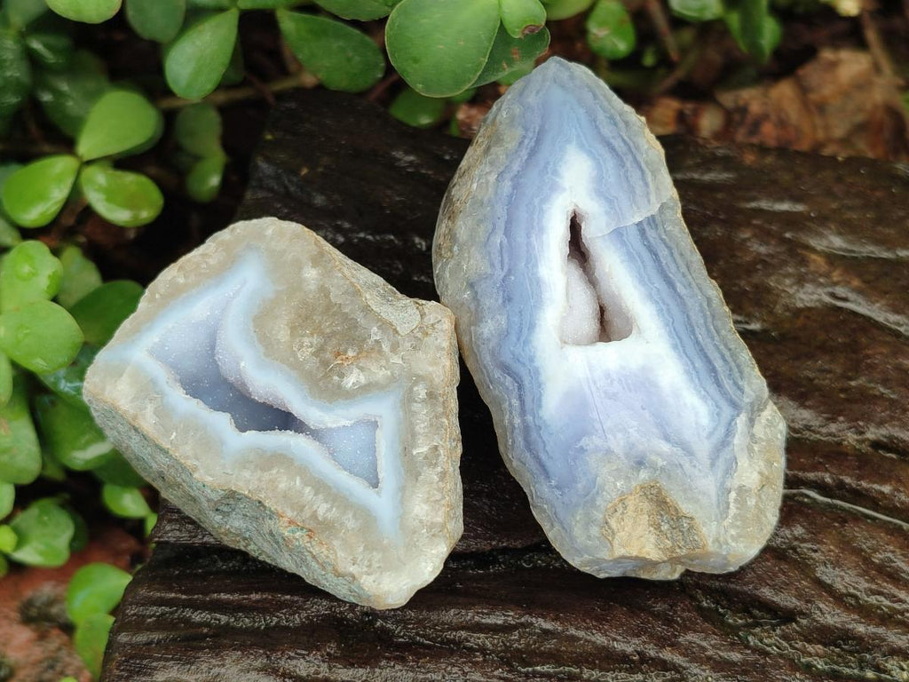 Polished On One Side Blue Lace Agate Geodes x 12 From Nsanje, Malawi - Toprock Gemstones and Minerals 