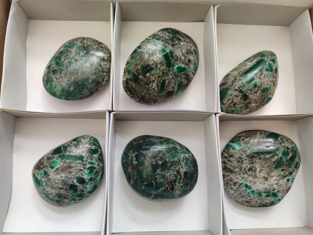 Polished Emerald Mica 'Mutokolite' Free Forms x 6 From Mutoko, Zimbabwe - Toprock Gemstones and Minerals 