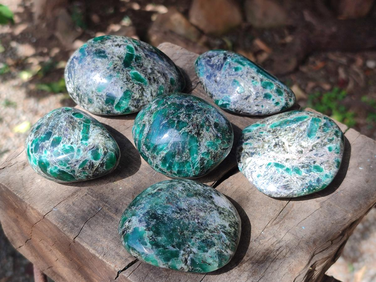 Polished Emerald Mica 'Mutokolite' Free Forms x 6 From Mutoko, Zimbabwe - Toprock Gemstones and Minerals 