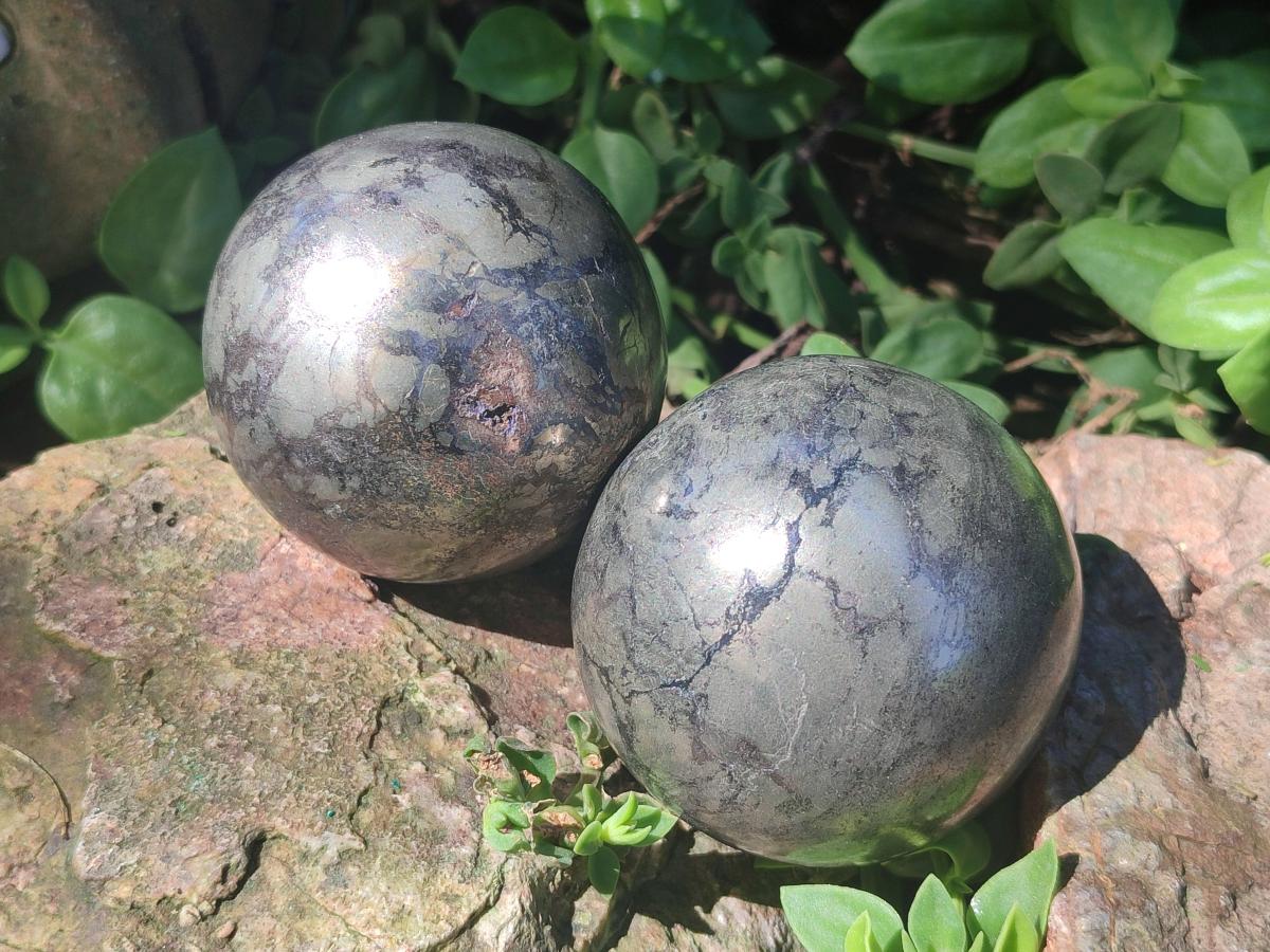 Polished Basalt Pharaoh Stone Spheres x 3 From Iron Duke Mine, Zimbabwe - Toprock Gemstones and Minerals 