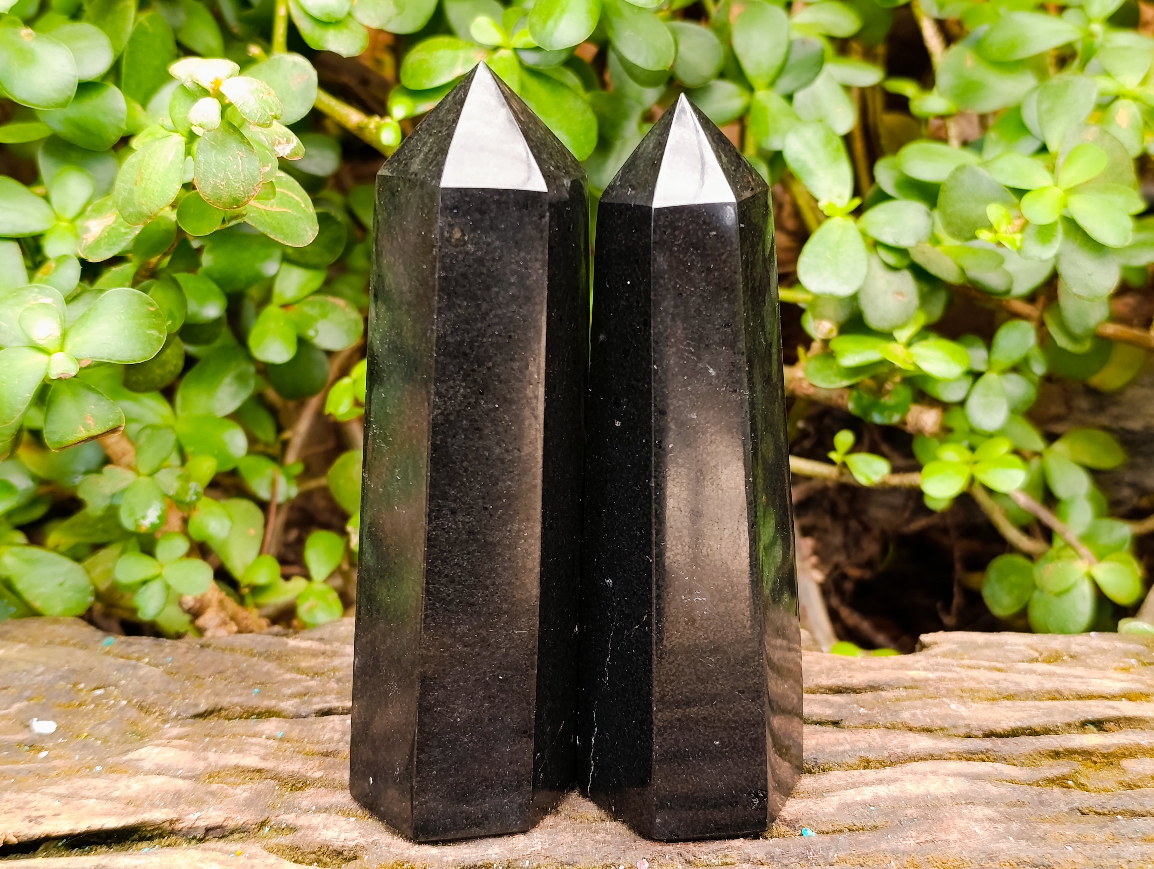 Polished Black Basalt Crystal Points x 4 From Madagascar - Toprock Gemstones and Minerals 
