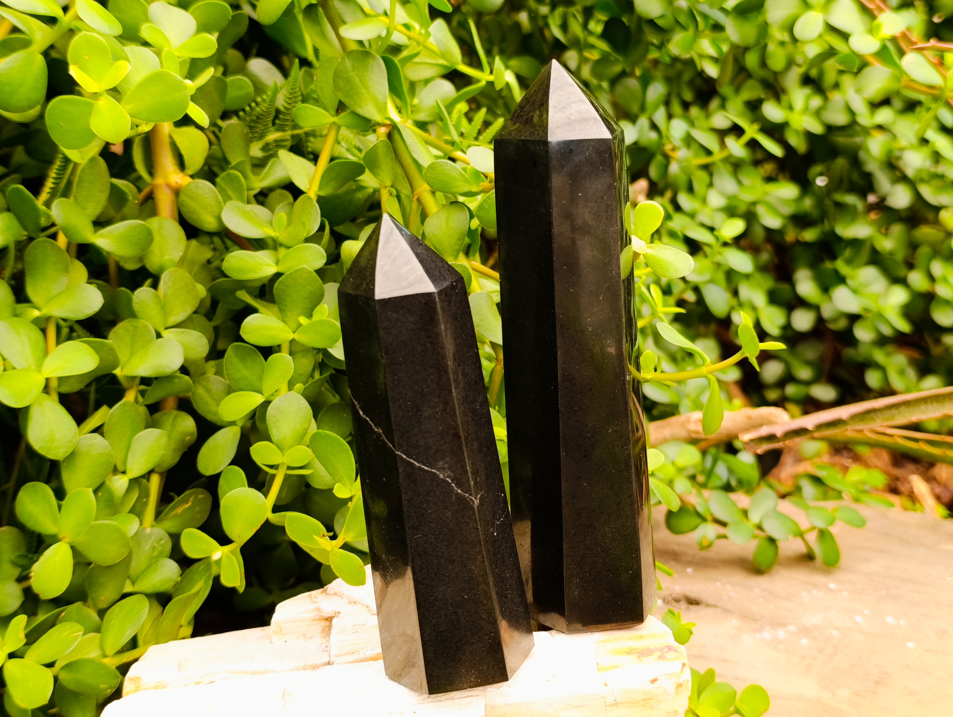 Polished Black Basalt Crystal Points x 4 From Madagascar - Toprock Gemstones and Minerals 