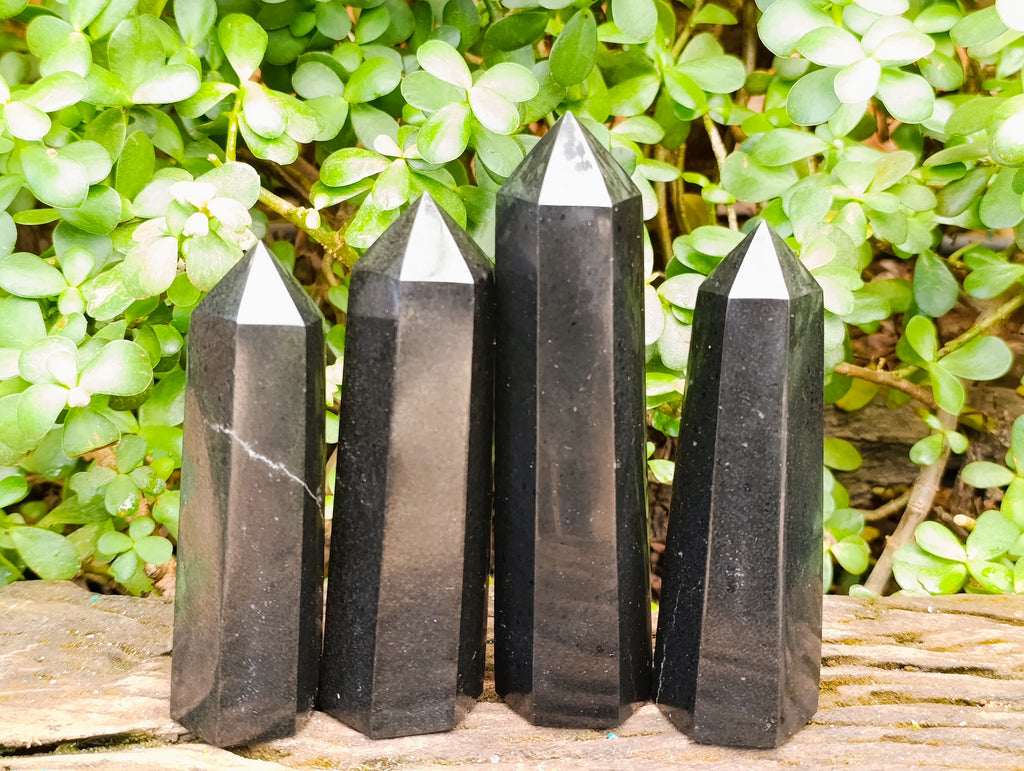 Polished Black Basalt Crystal Points x 4 From Madagascar - Toprock Gemstones and Minerals 