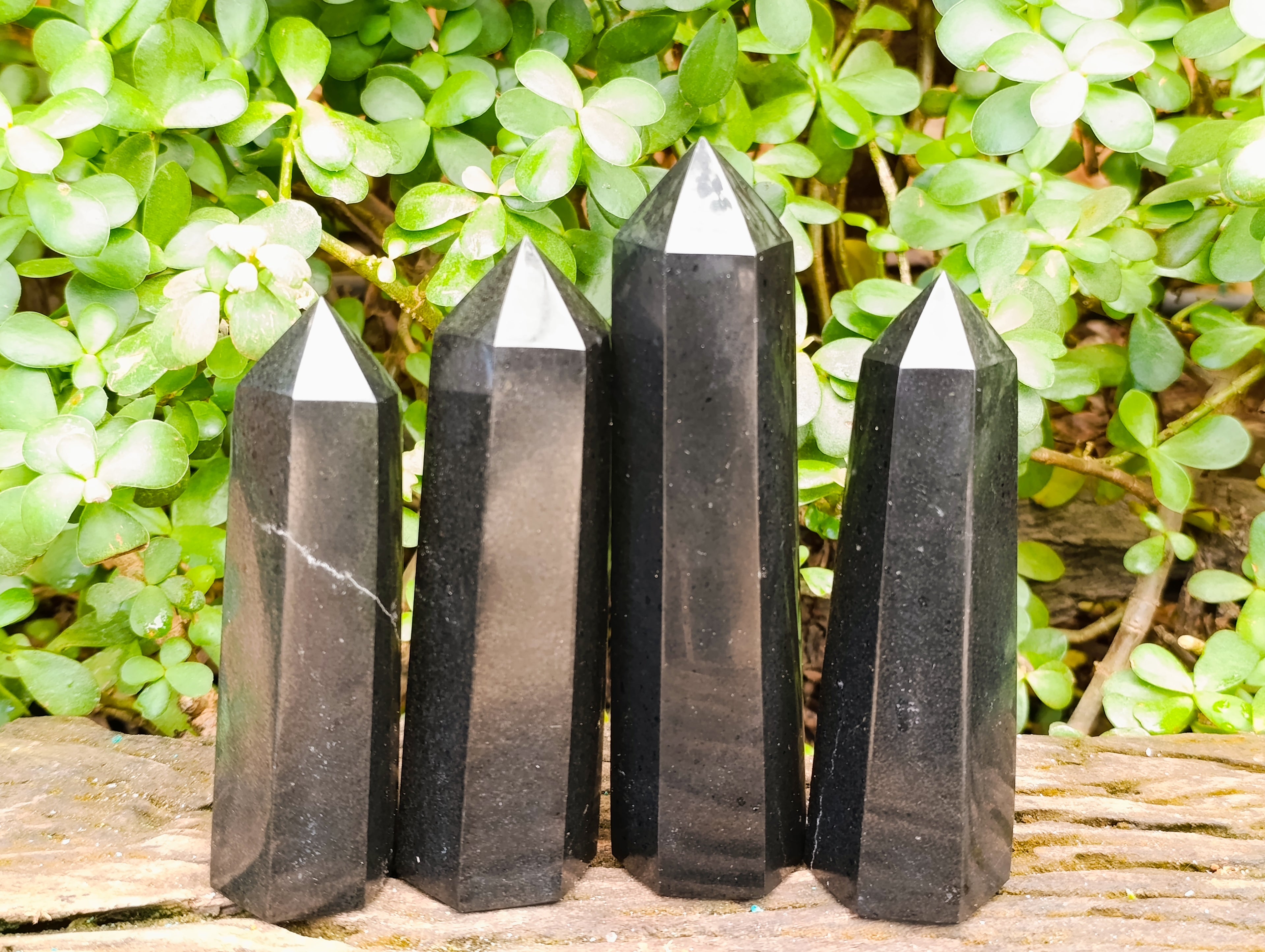 Polished Black Basalt Crystal Points x 4 From Madagascar - Toprock Gemstones and Minerals 