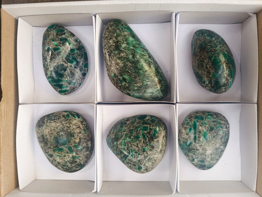 Polished Emerald Mica 'Mutokolite' Free Forms x 6 From Mutoko, Zimbabwe - Toprock Gemstones and Minerals 