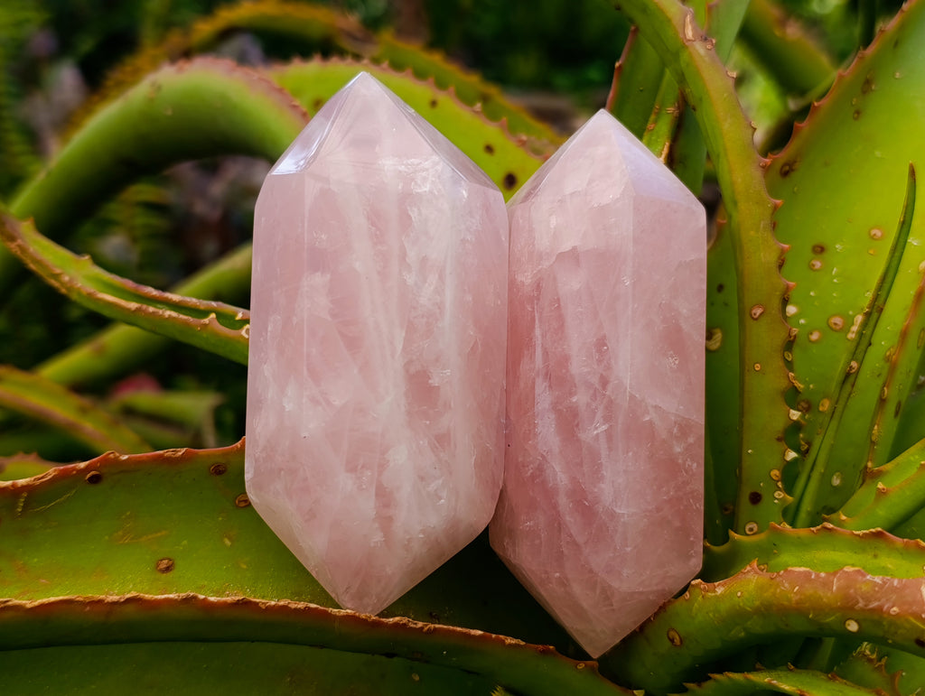 Polished Double Terminated Gemmy Rose Quartz Crystals x 12 From Madagascar - Toprock Gemstones and Minerals 