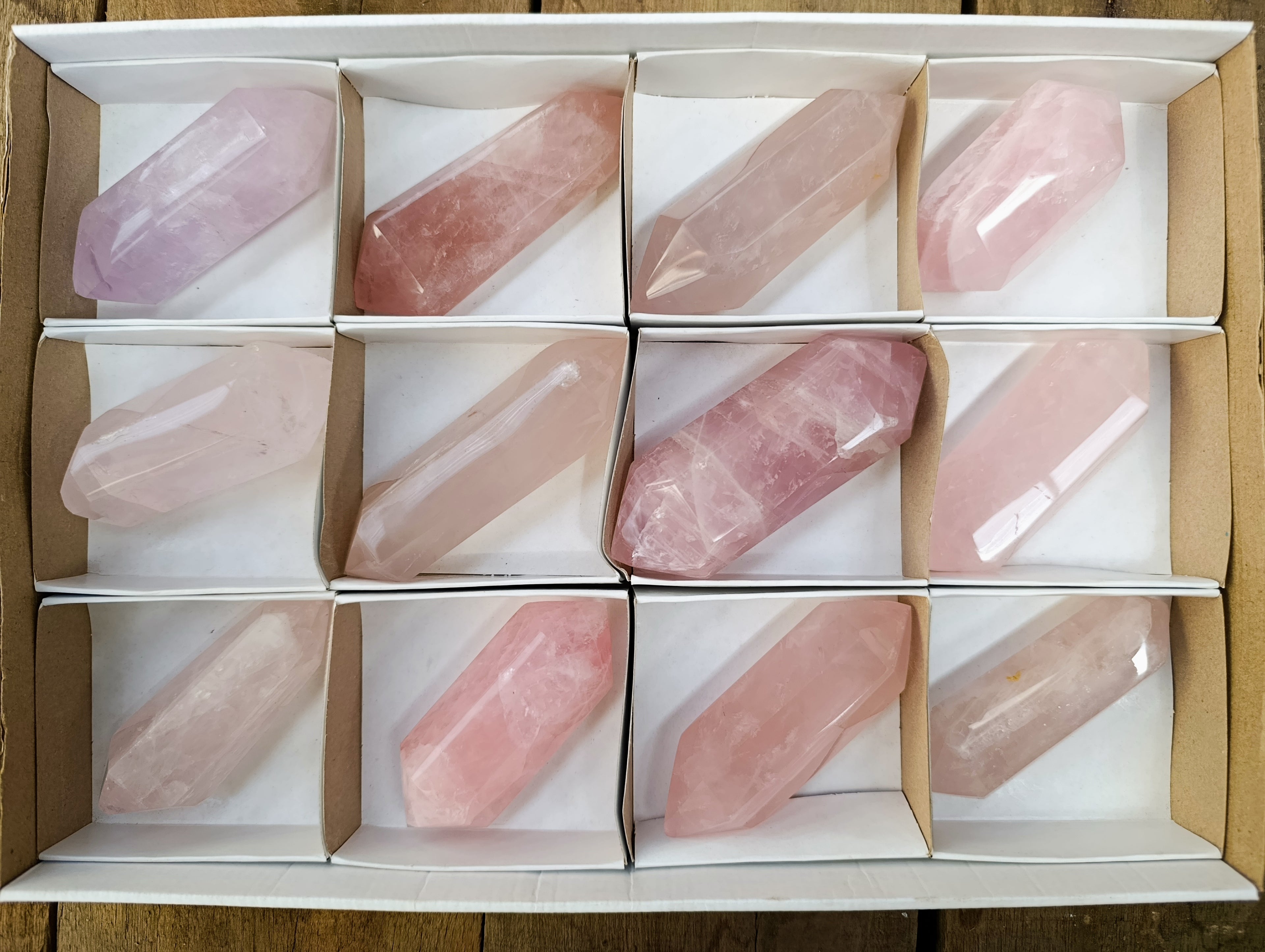 Polished Double Terminated Gemmy Rose Quartz Crystals x 12 From Madagascar - Toprock Gemstones and Minerals 