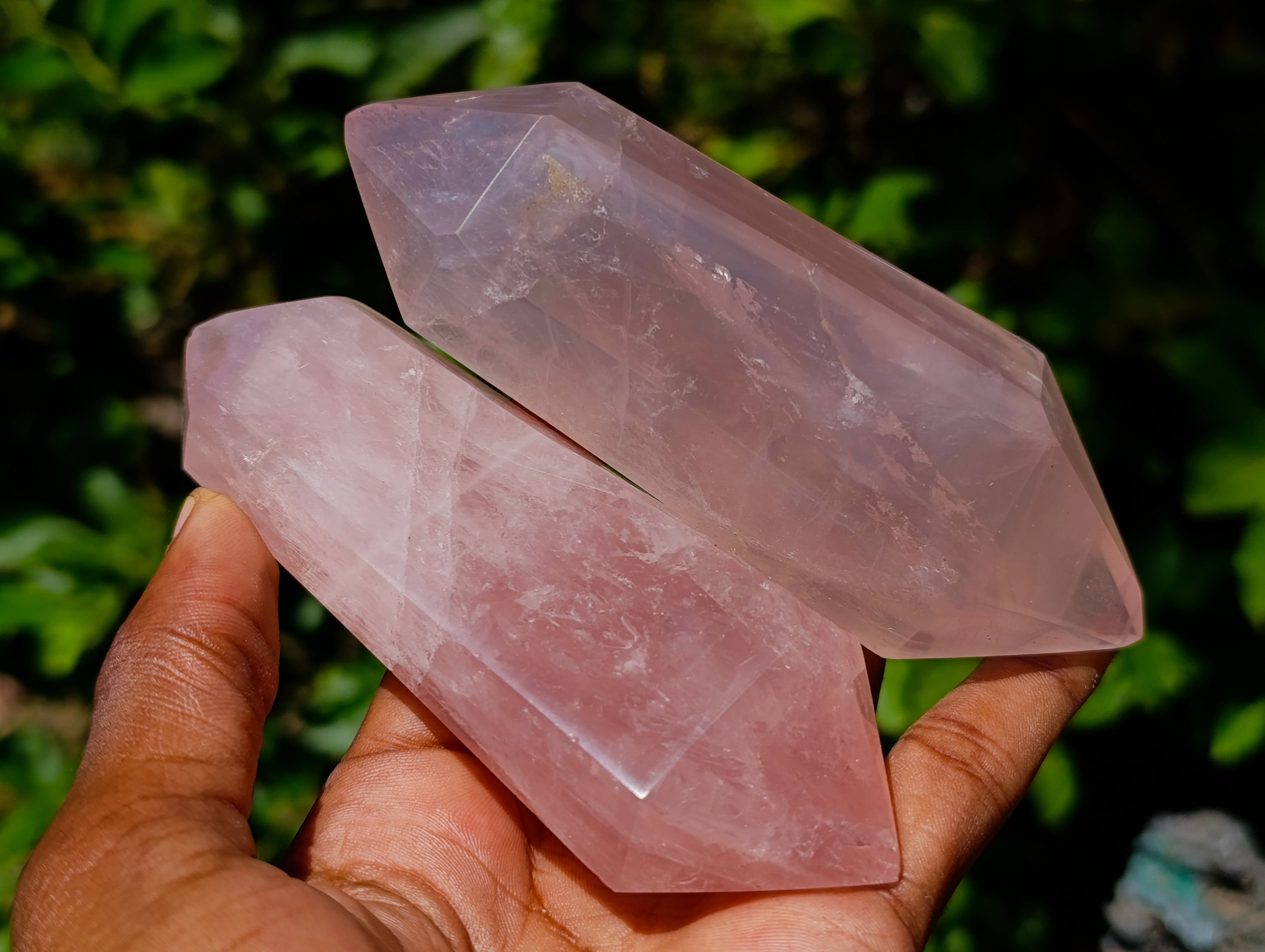 Polished Double Terminated Gemmy Rose Quartz Crystals x 12 From Madagascar - Toprock Gemstones and Minerals 