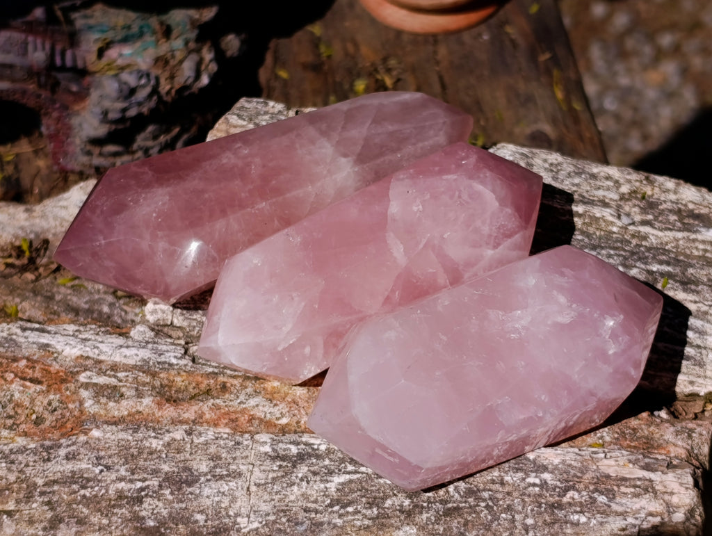 Polished Double Terminated Gemmy Rose Quartz Crystals x 12 From Madagascar - Toprock Gemstones and Minerals 