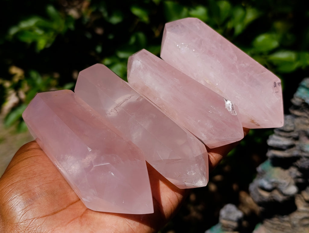 Polished Double Terminated Gemmy Rose Quartz Crystals x 12 From Madagascar - Toprock Gemstones and Minerals 