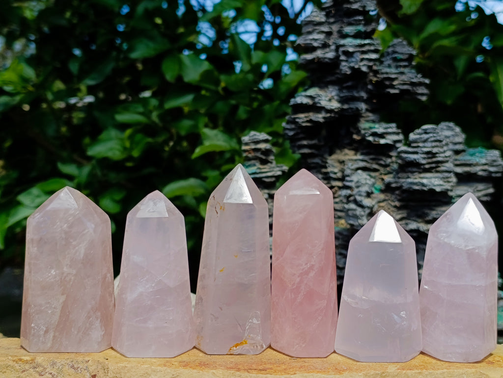 Polished Gemmy Rose Quartz Crystals x 6 From Madagascar - Toprock Gemstones and Minerals 