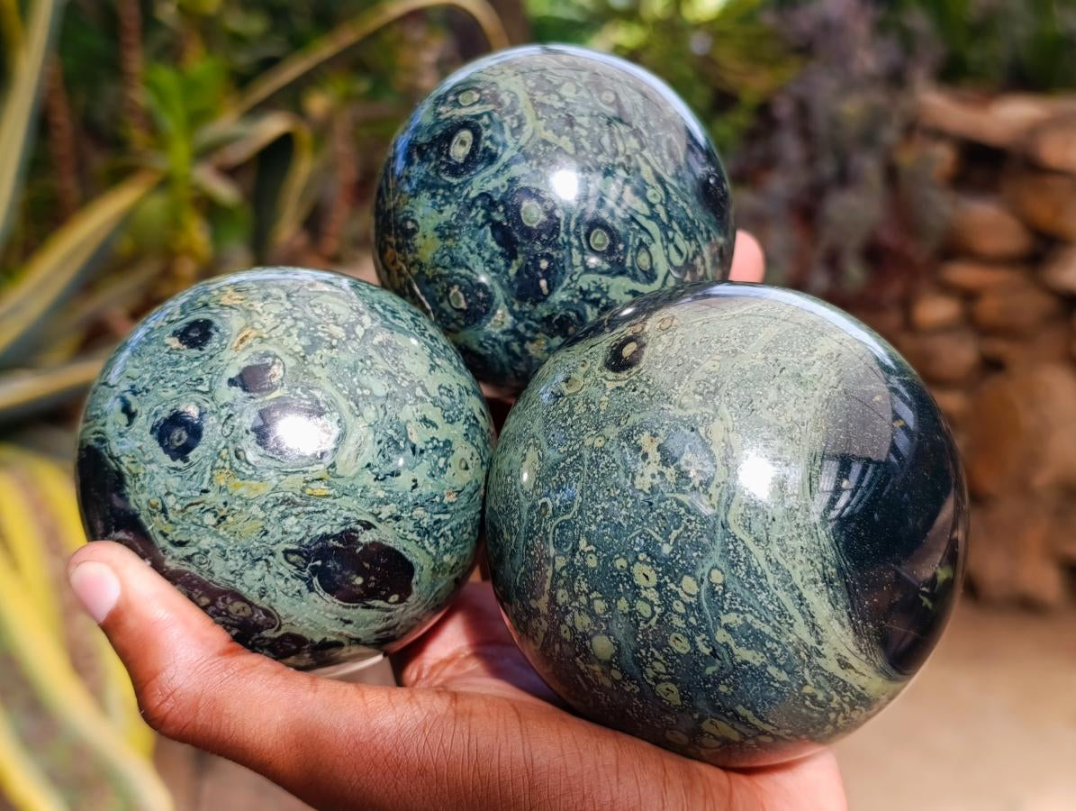 Polished Stromatolite Spheres x 3 From Katsepy, Madagascar - Toprock Gemstones and Minerals 