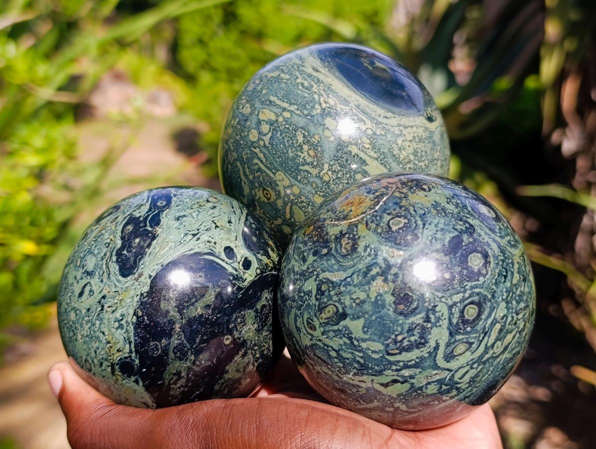 Polished Stromatolite Spheres x 3 From Katsepy, Madagascar - Toprock Gemstones and Minerals 