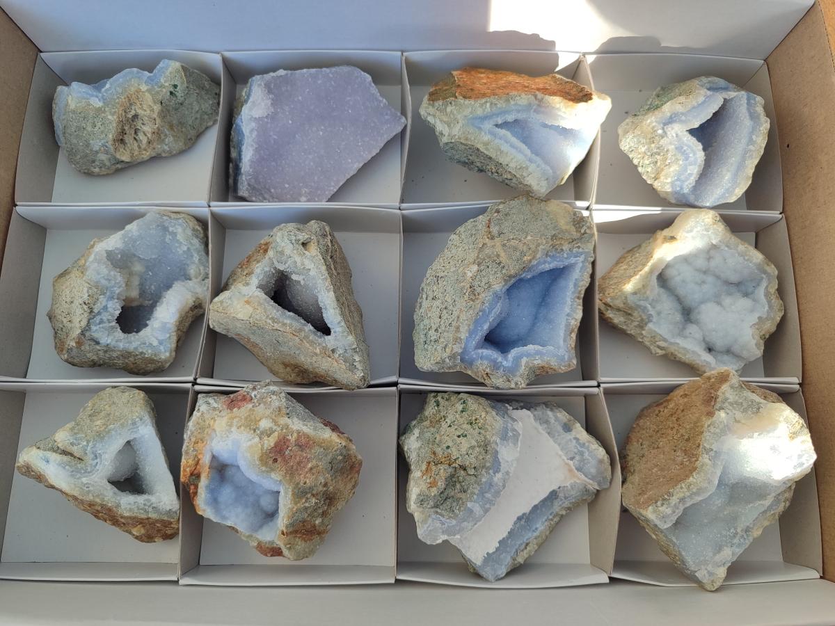 Natural Blue Lace Agate Geode Specimens x 12 From Nsanje, Malawi - Toprock Gemstones and Minerals 