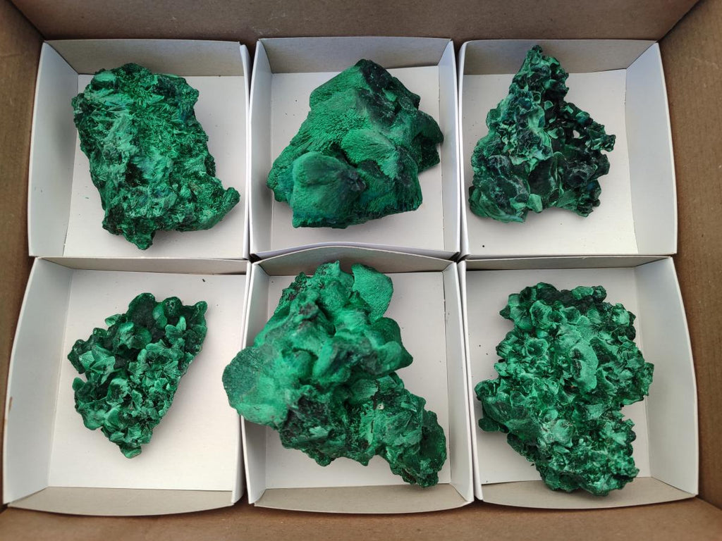 Natural Silky Malachite Specimens x 6 From Kasompe, Congo - Toprock Gemstones and Minerals 